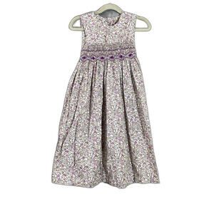 Oshkosh  Girls Smocked Floral sleeveless Dress Size 7 Tall Knee/ below purple